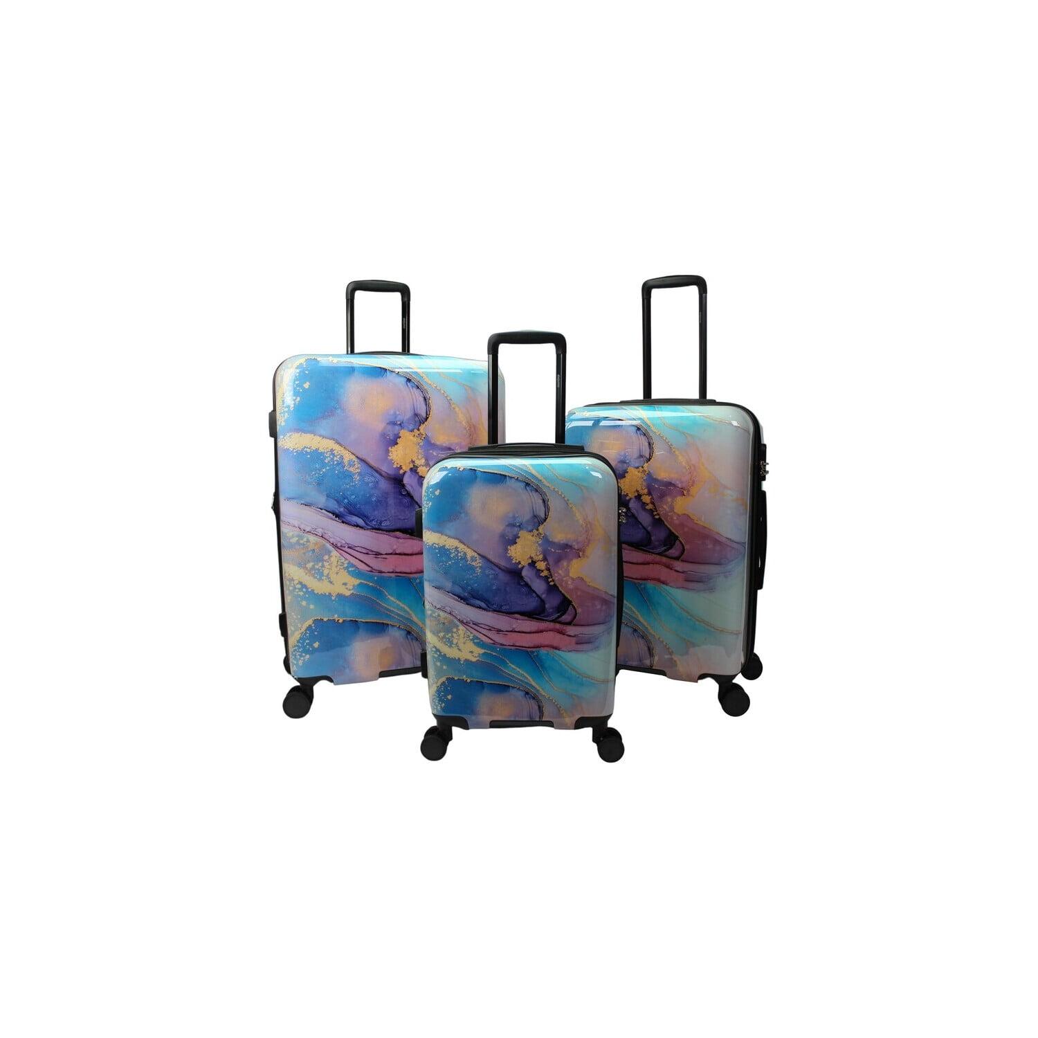 Homestock Elegant Escape Wave Marble 3-Piece Expandable Spinner Luggage Set - Polycarbonate Shell, 2-Inch Expandable, 8 Spinner Wheels, 3-Digit Combination Lock, Fully Lined Interior