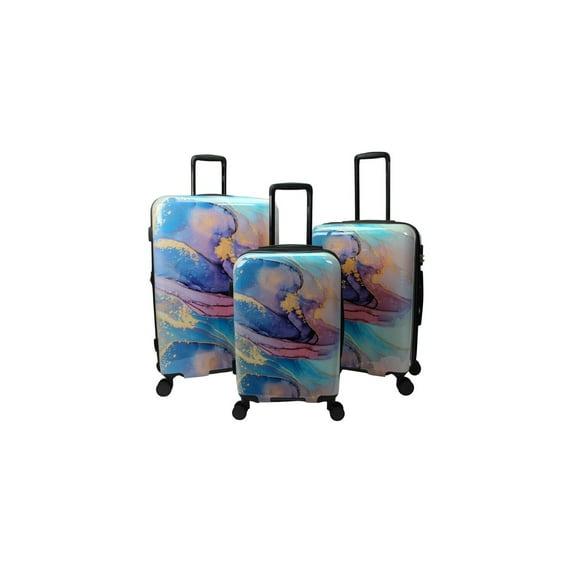 Homestock Elegant Escape Wave Marble 3-Piece Expandable Spinner Luggage Set - Polycarbonate Shell, 2-Inch Expandable, 8 Spinner Wheels, 3-Digit Combination Lock, Fully Lined Interior