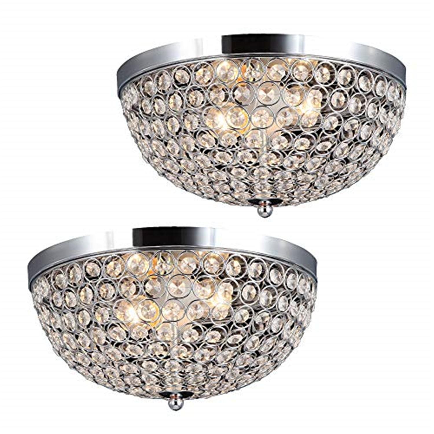 Lalia Home 13" 2-Pack Classix Crystal Glam Dome Shaped Flush Mount Ceiling Fixture Set, Chrome