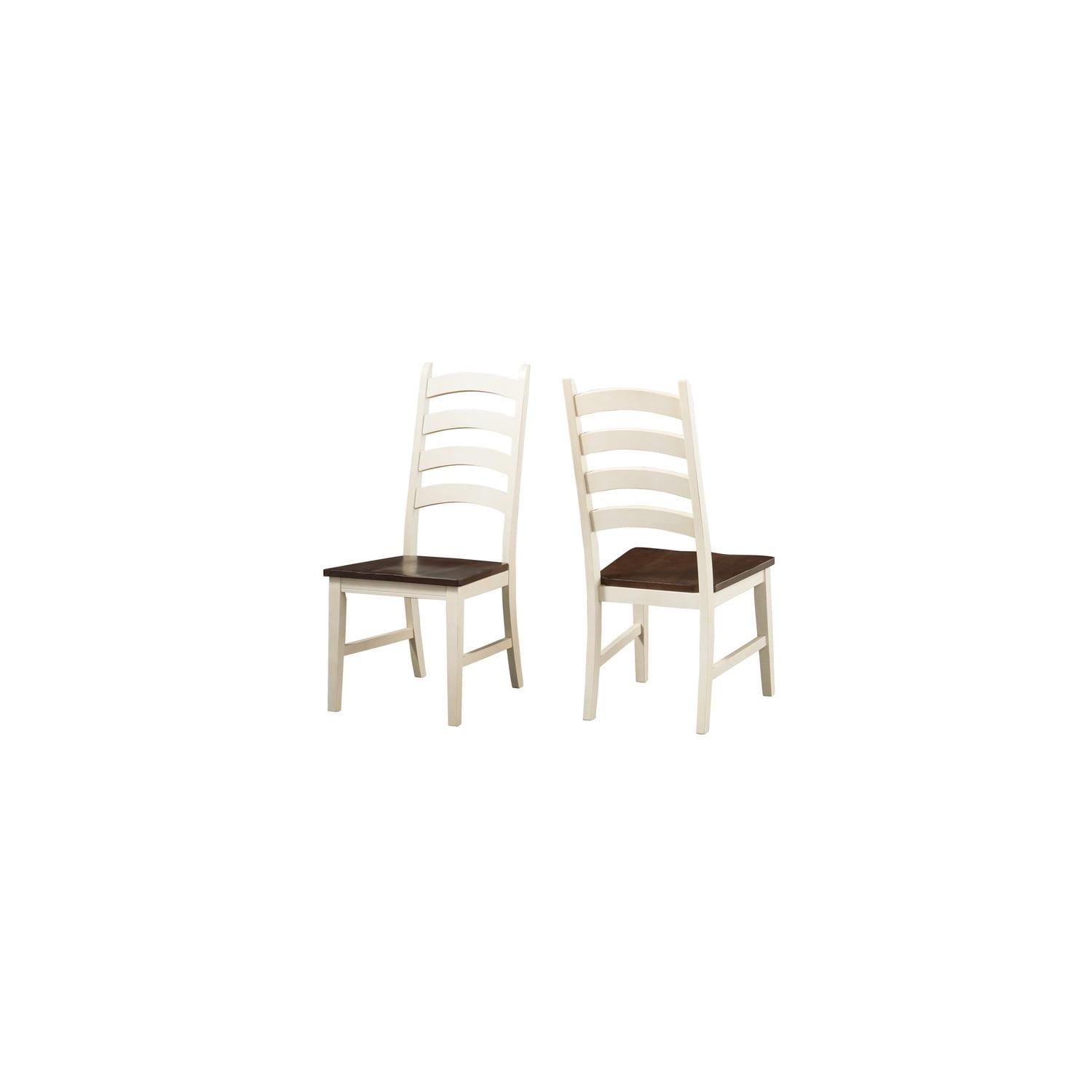 White and Brown Ladderback Farmhouse Side Chairs - Set of 2