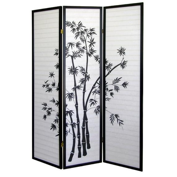 4 Panel Room Divider Bamboo - Ore International: Hardwood Spruce Frame, Botanical Floral Tree Design, No Assembly Required