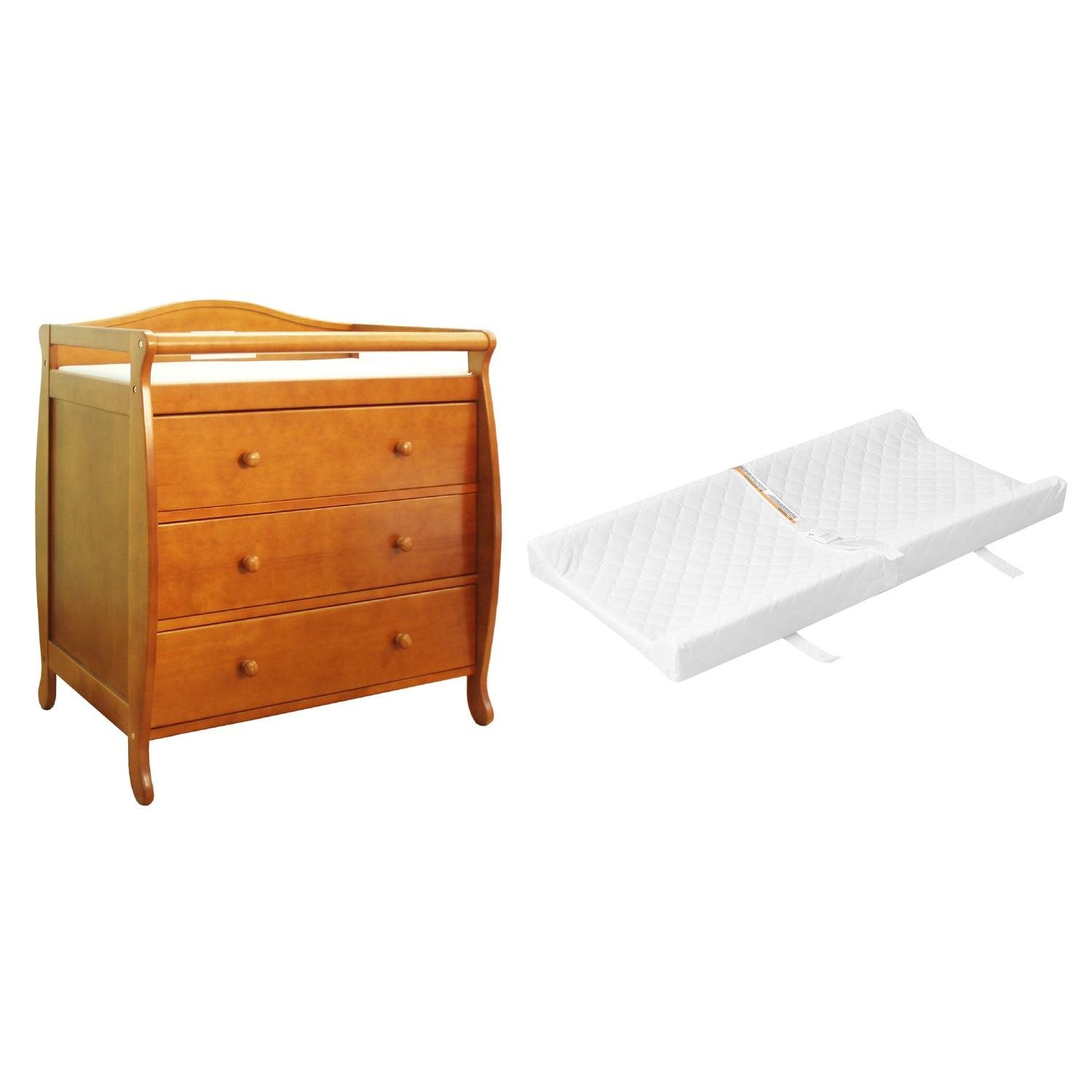 Pecan 3-Drawer Changing Table with Contoured Pad