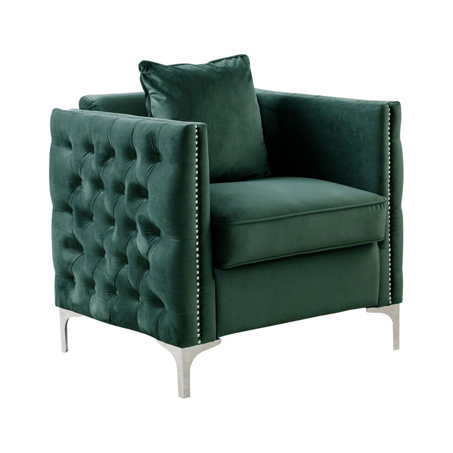 Homestock Industrial EdgeVelvet Upholstered Accent Chair with 1 Pillow for Living Room