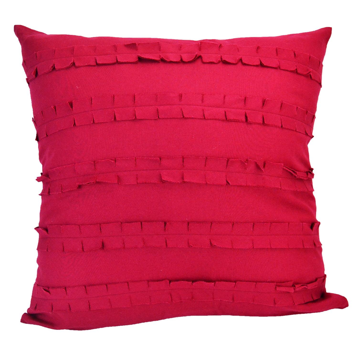 Red Cotton Ruffled Square Throw Pillow 18"