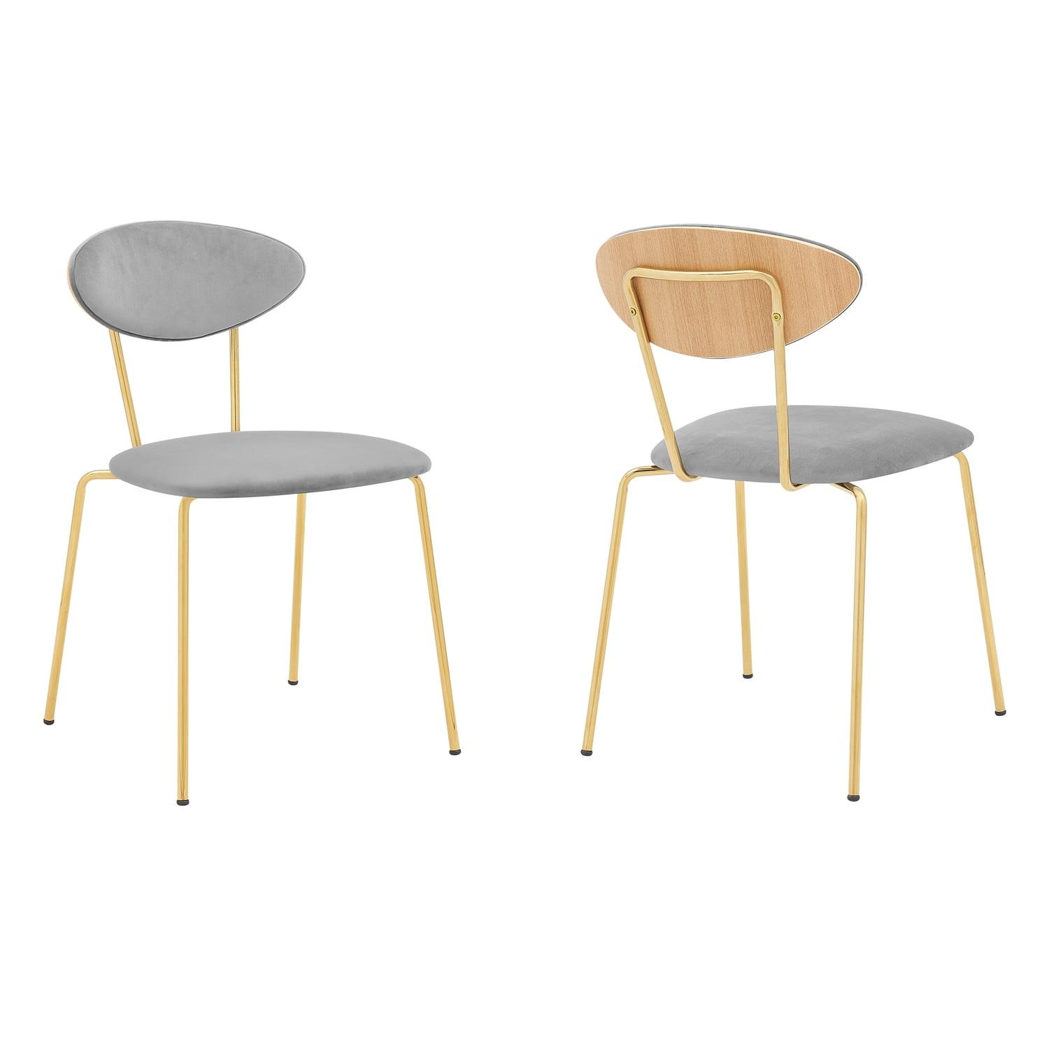 Set of 2 Neo Modern Velvet and Metal Leg Dining Room Chairs Pink/Gold - Armen Living: Chrome-Plated, Foam-Filled, Armless Design