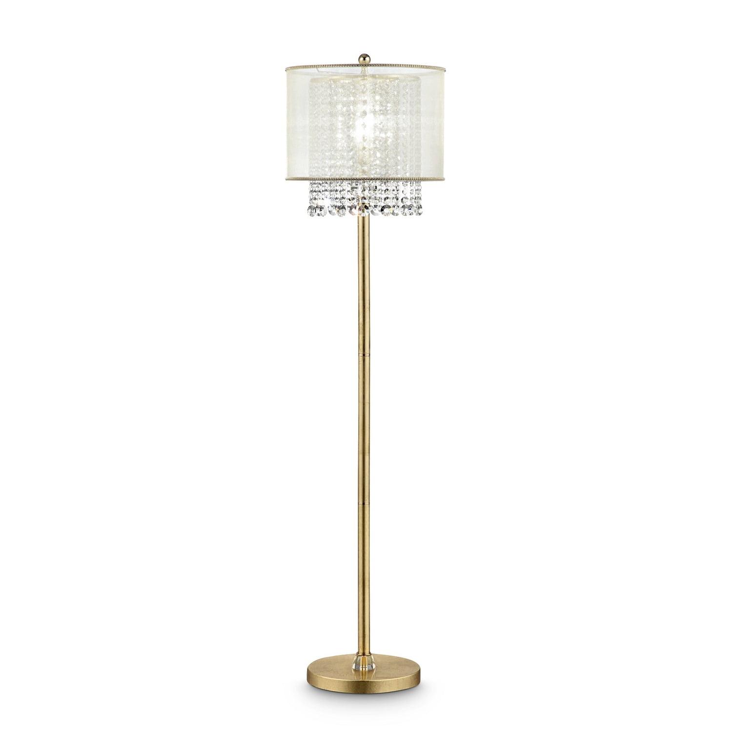 Sophisticated White Fabric Drum Shade Floor Lamp with Crystal Accents