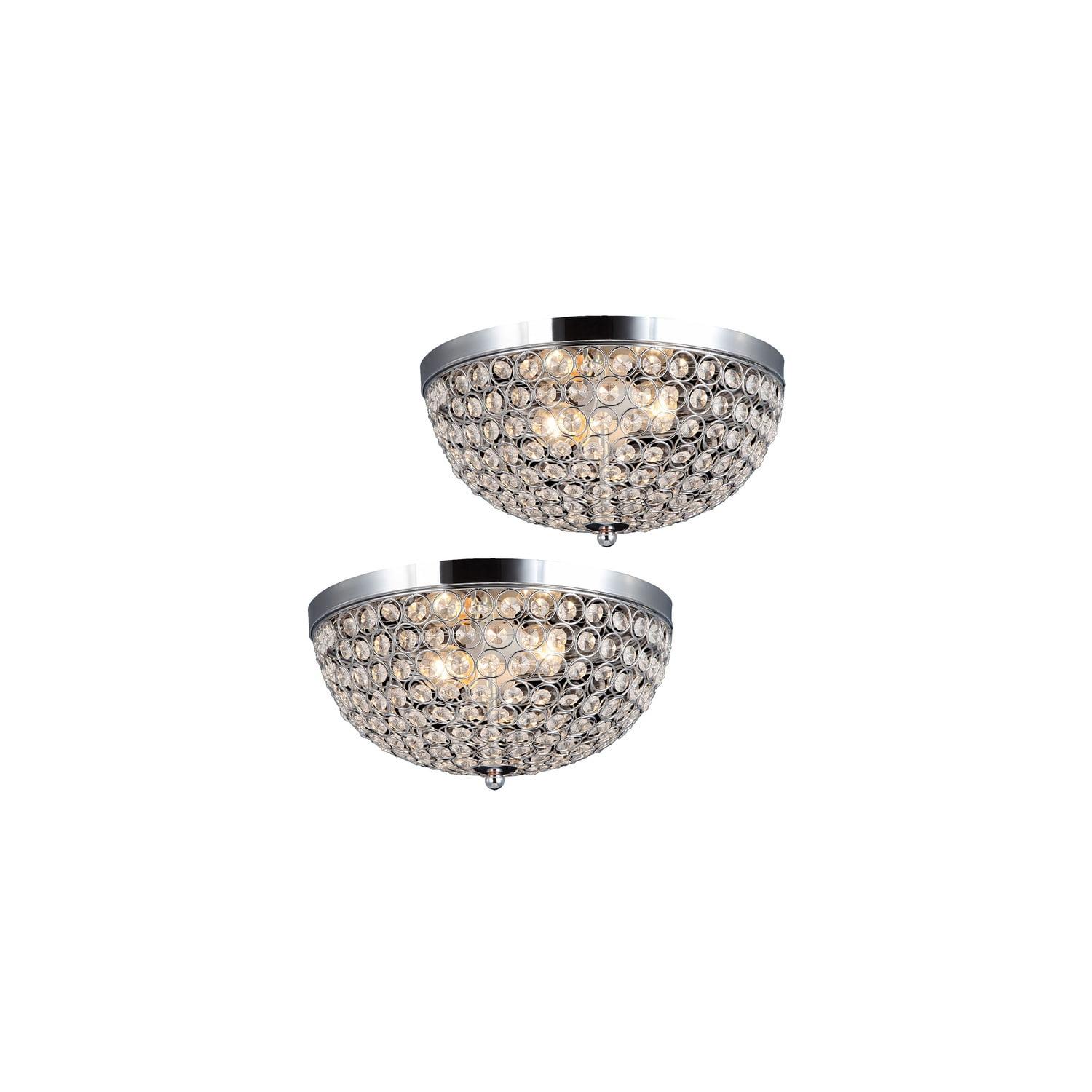 Lalia Home 13" 2-Pack Classix Crystal Glam Dome Shaped Flush Mount Ceiling Fixture Set, Chrome