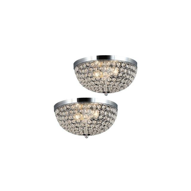 Lalia Home 13" 2-Pack Classix Crystal Glam Dome Shaped Flush Mount Ceiling Fixture Set, Chrome