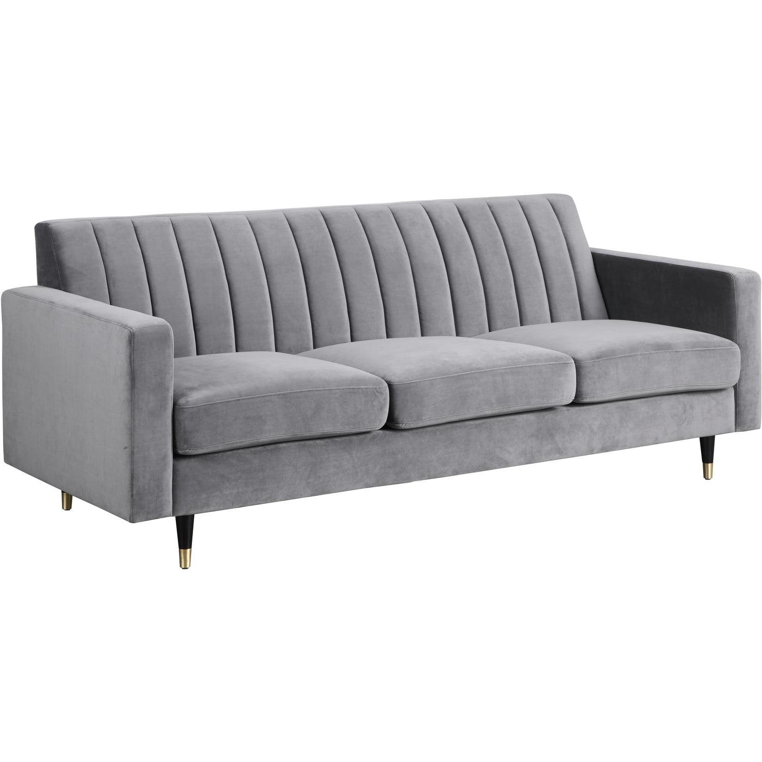 Elegant Kristin 85'' Grey Velvet Tufted Reclining Sofa