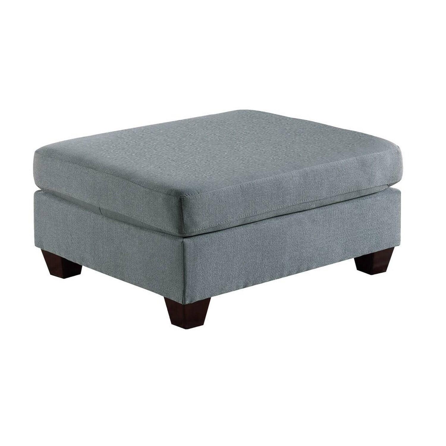 Homestock Natural Beauty Square Ottoman with Gray Linen Upholstery, Plush Foam Seat, Block Legs, 32"L x 26"W x 19"H, Modern Design for Living Room or Bedroom