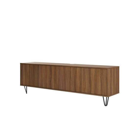 Slim TV Stand for TVs up to 80" Walnut - Nexera: Laminated MDF, Storage, Console