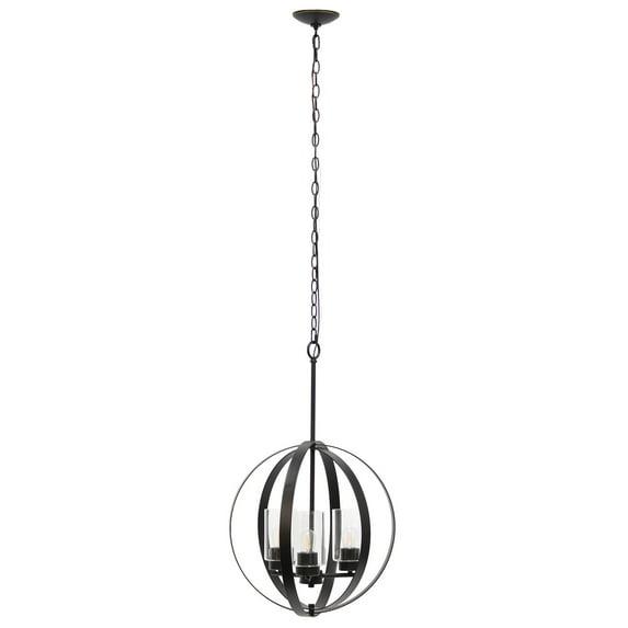 3-Light 18" Adjustable Industrial Globe Hanging Metal/Clear Glass Ceiling Pendant - Lalia Home