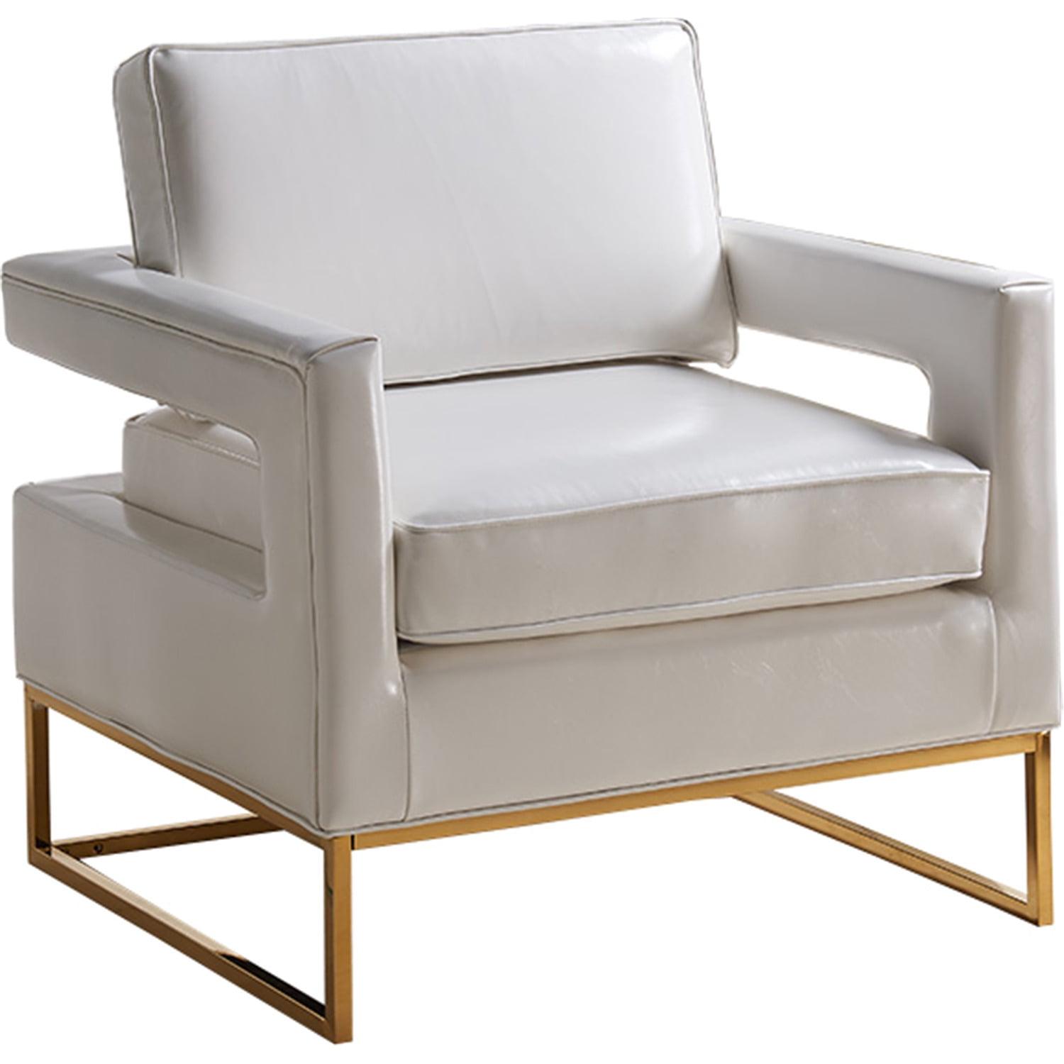 Elegant White Leather and Gold Metal Accent Chair