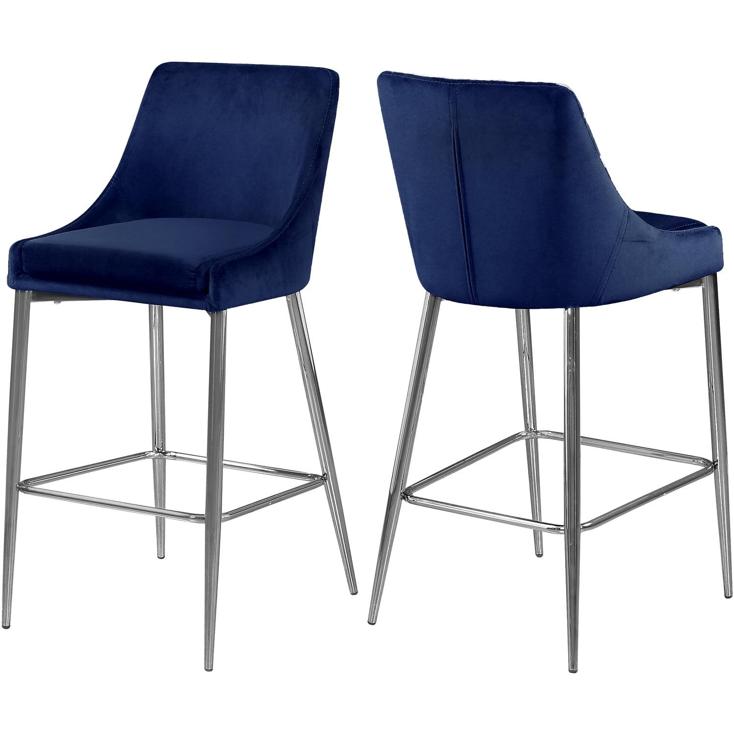 Meridian Furniture Karina 27.5"H Velvet Counter Stool in Navy (Set of 2)