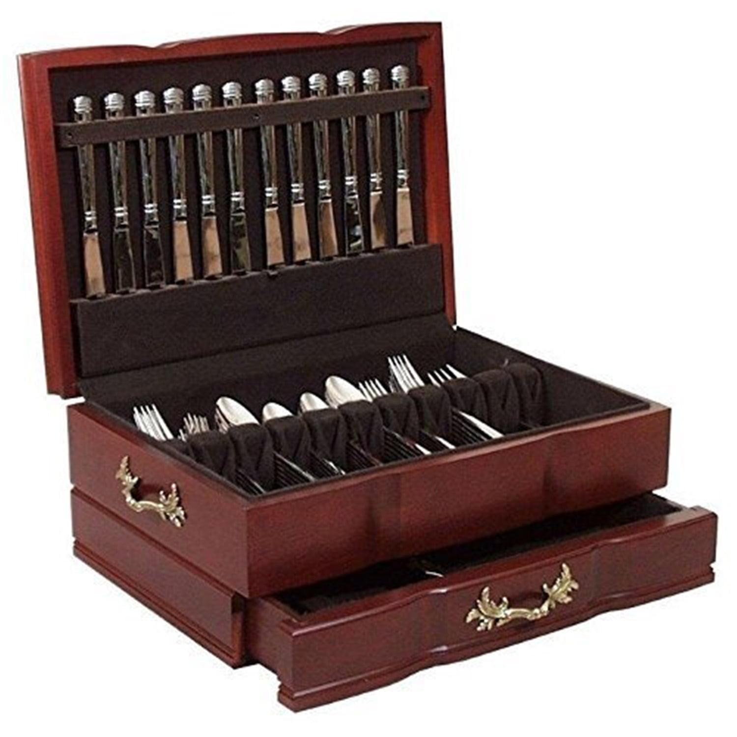 Grandeur Solid Cherry Mahogany Flatware Chest with Brass Hardware