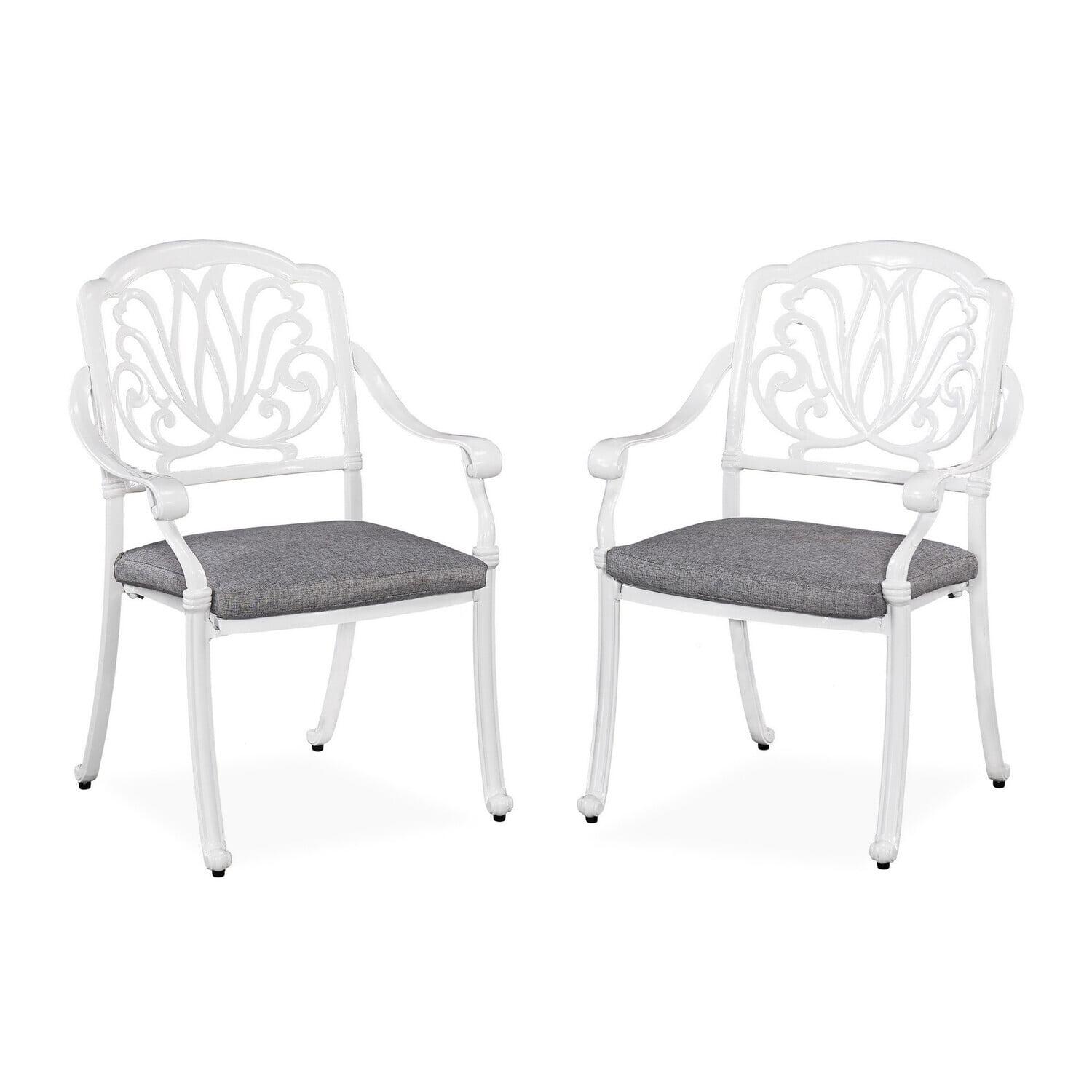 Rustic Refinement White Cast Aluminum Outdoor Chair with Cushions