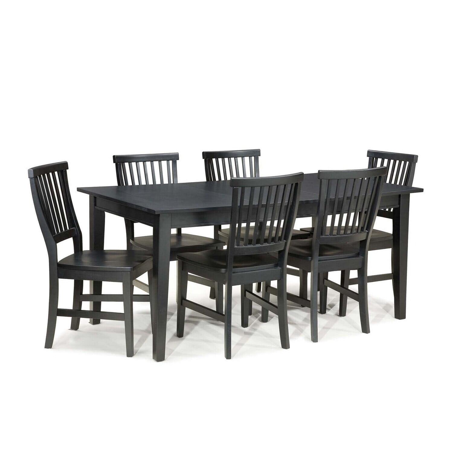 Black Solid Wood 7-Piece Dining Set with Contoured Chairs