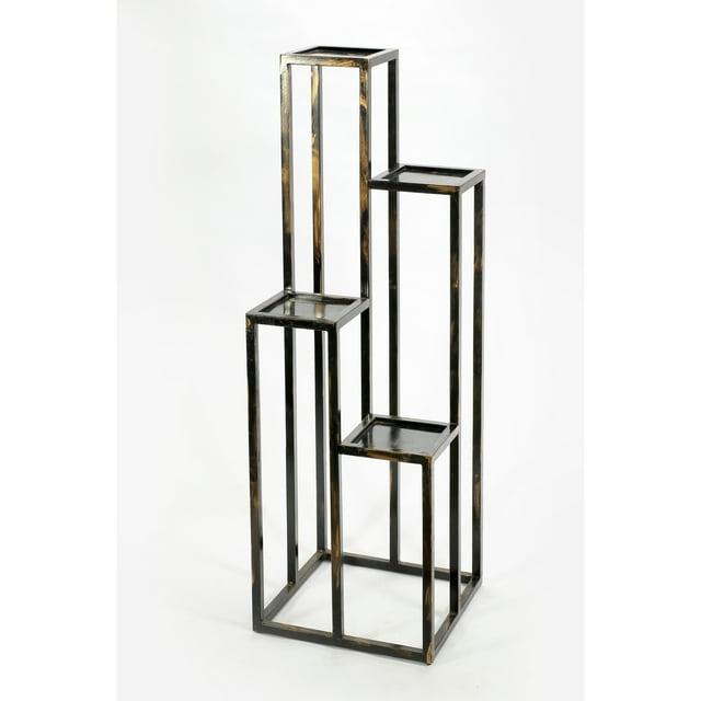 Benjara 4 Tier Cast Iron Frame Plant Stand with Tubular Legs, Black and Gold