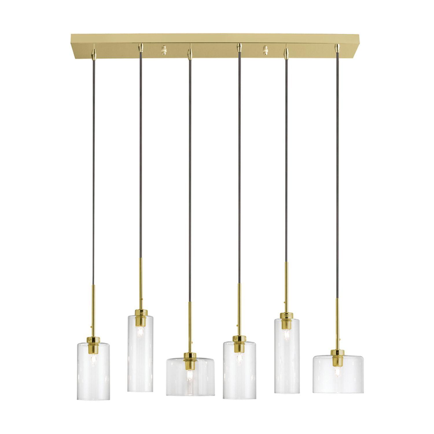 Aged Brass and Clear Glass 6-Light Halogen Pendant