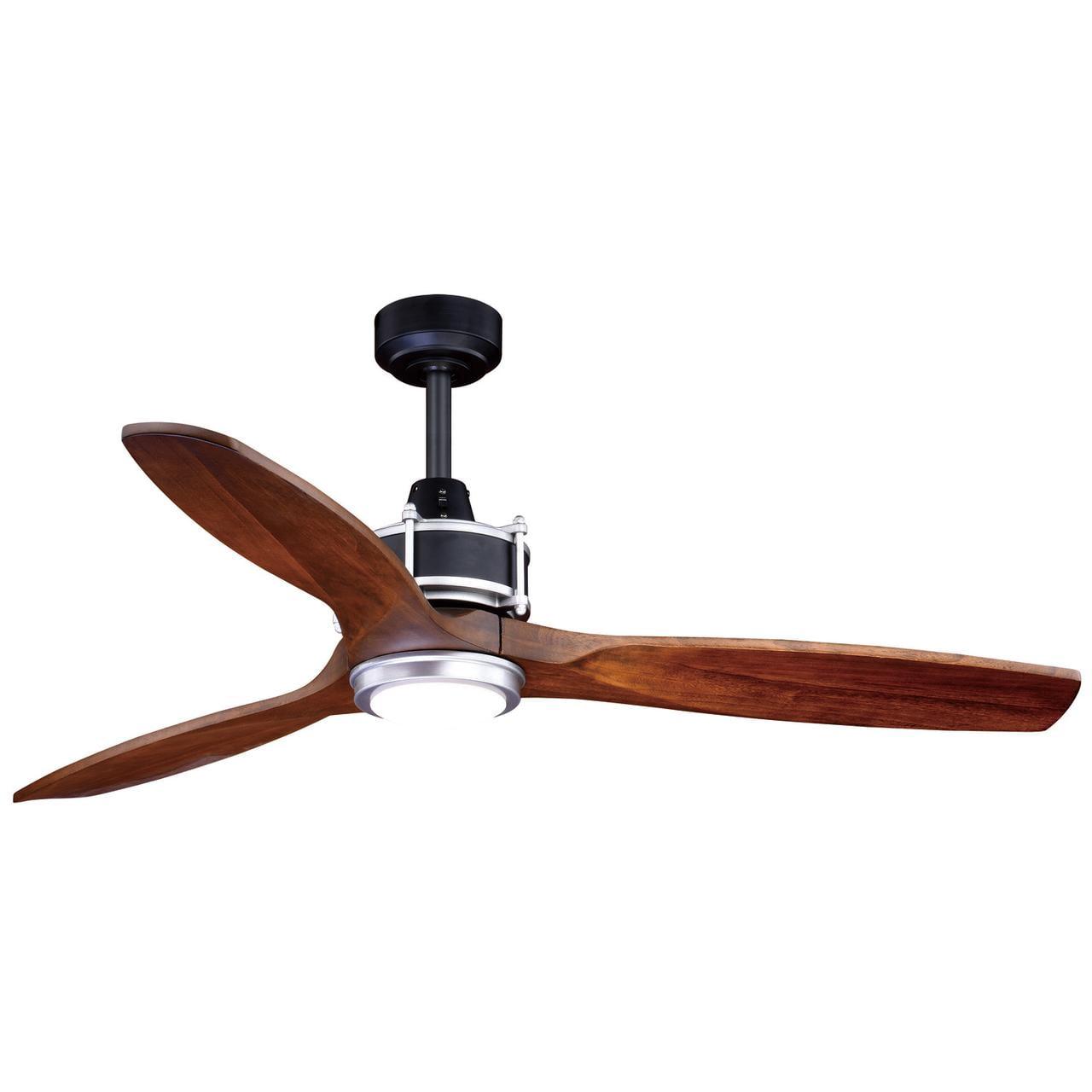 VAXCEL Curtiss 52-in. Contemporary Indoor Outdoor Propeller Ceiling Fan with Wood Blades, LED Light Kit and Remote, Matte Black and Brushed Silver