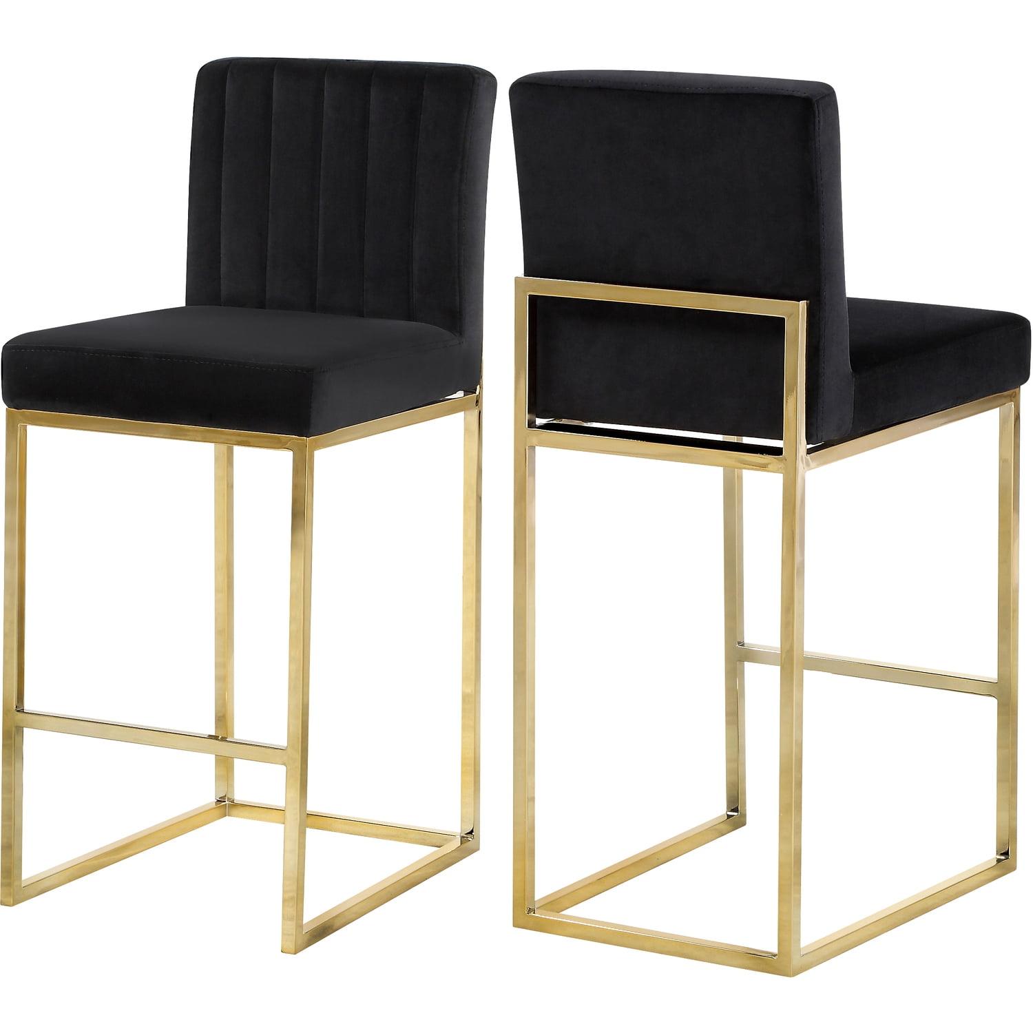 Luxurious 26" Black Velvet Counter Stool with Gold Metal Frame