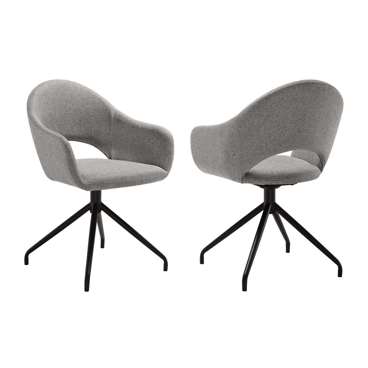 Homestock Tribal Treasures Swivel Upholstered Dining Chair in Gray Fabric with Black Metal Legs - Set of 2