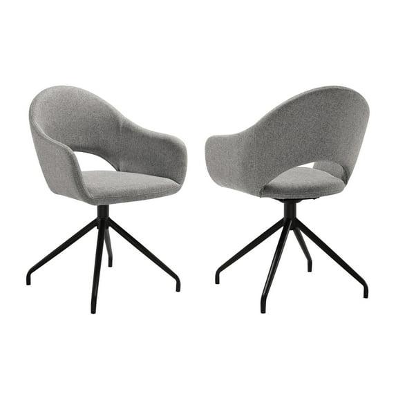 Homestock Tribal Treasures Swivel Upholstered Dining Chair in Gray Fabric with Black Metal Legs - Set of 2