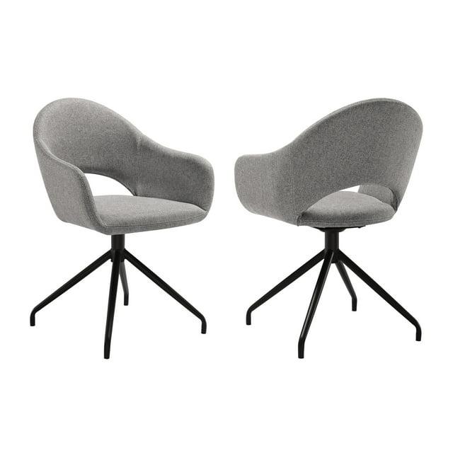 Homestock Tribal Treasures Swivel Upholstered Dining Chair in Gray Fabric with Black Metal Legs - Set of 2