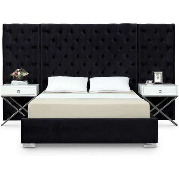 Grande Grey Velvet Queen Bed-Color:Grey Velvet,Style:Contemporary