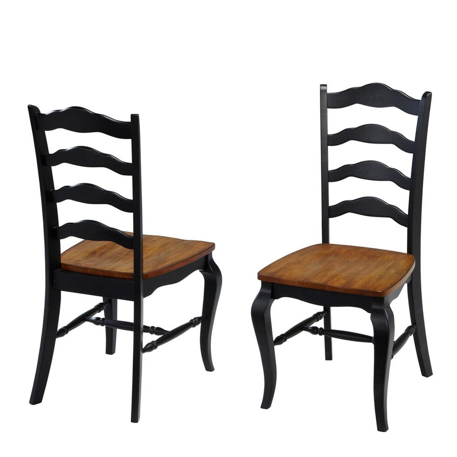 High Ladderback Oak and Black Wood Side Chair Pair