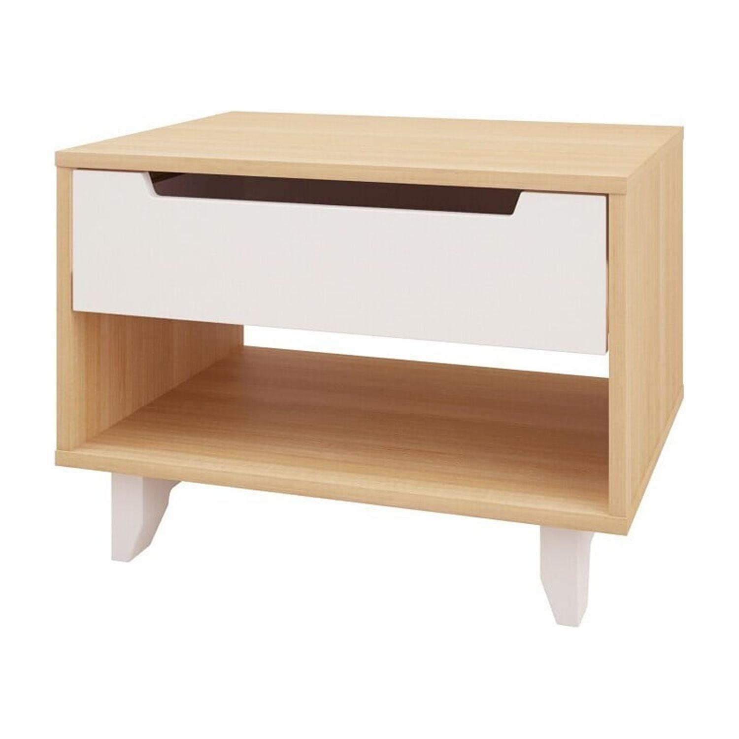 Natural Maple and White 1-Drawer Nightstand with Open Shelf