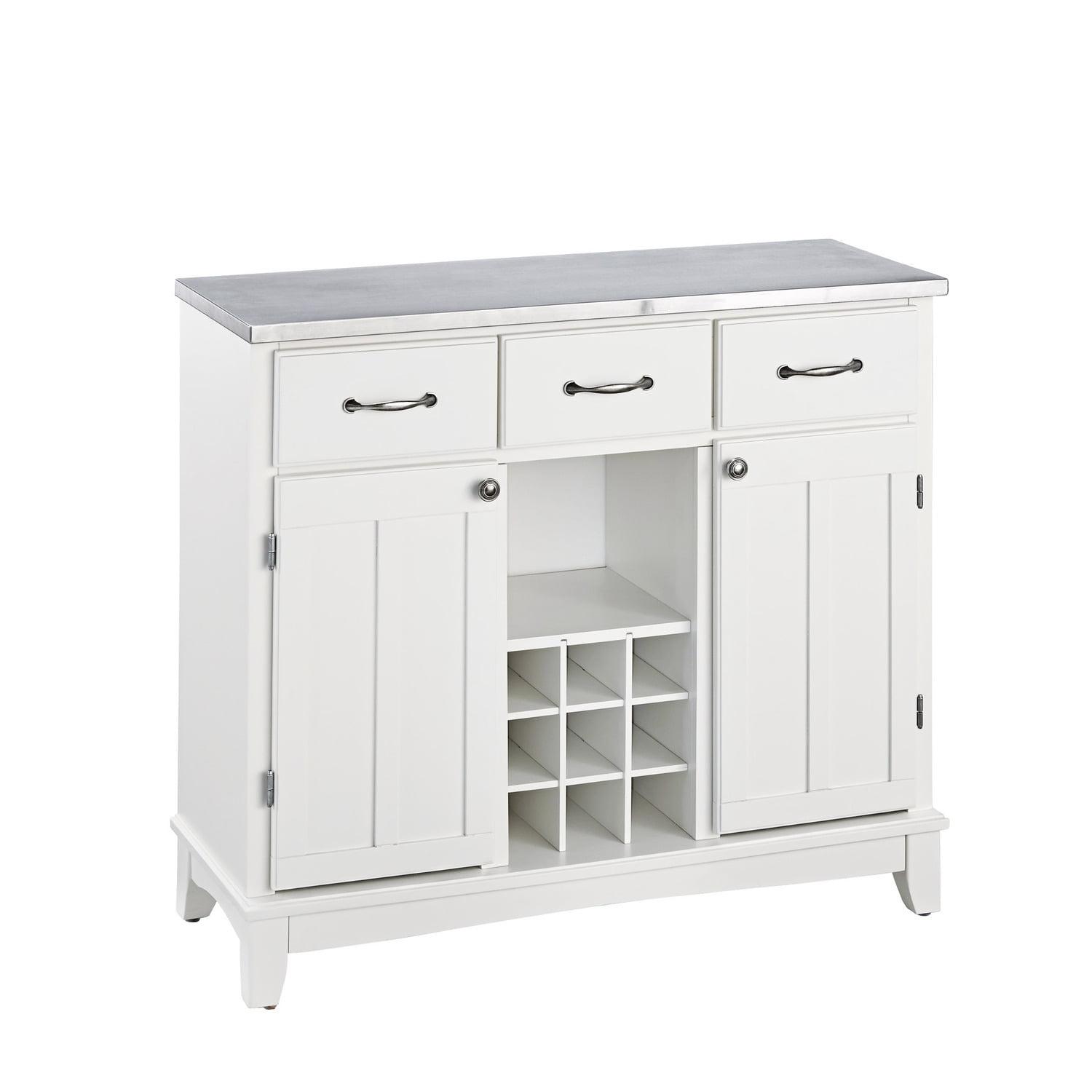 Elegant Off-White Hardwood Buffet Server with Stainless Steel Top