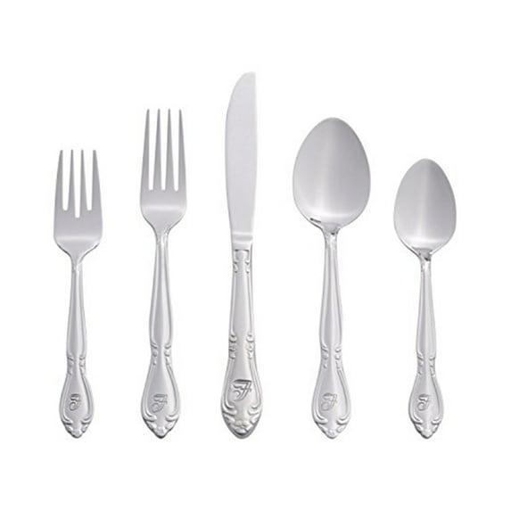 RiverRidge Home RiverRidge Rose Flatware 46-Piece Monogrammed Stainless Steel Silverware Set for 8