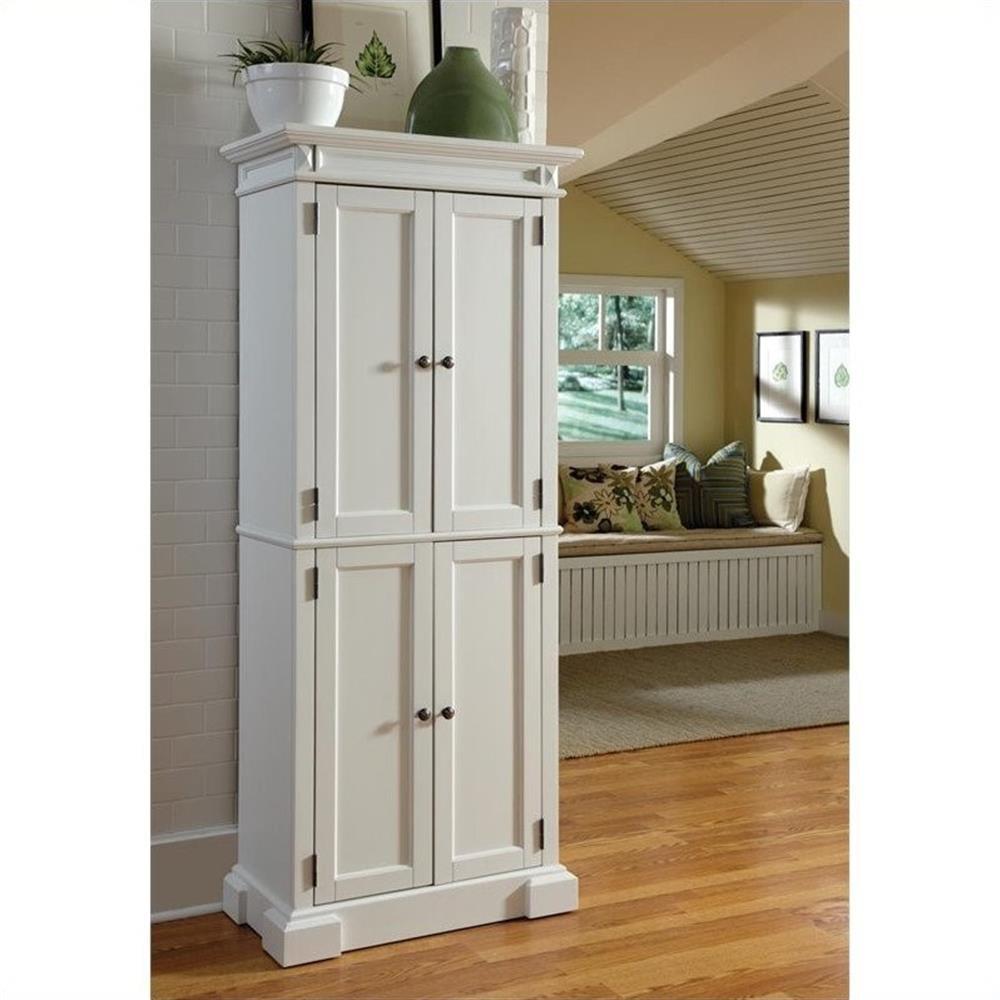 Home Styles Americana Kitchen Pantry Off-White: Traditional Hardwood Storage, 4 Adjustable Shelves