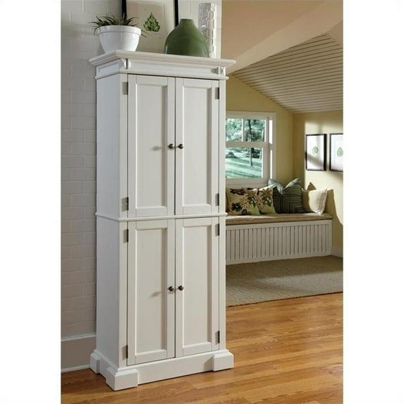Home Styles Americana Kitchen Pantry Off-White: Traditional Hardwood Storage, 4 Adjustable Shelves