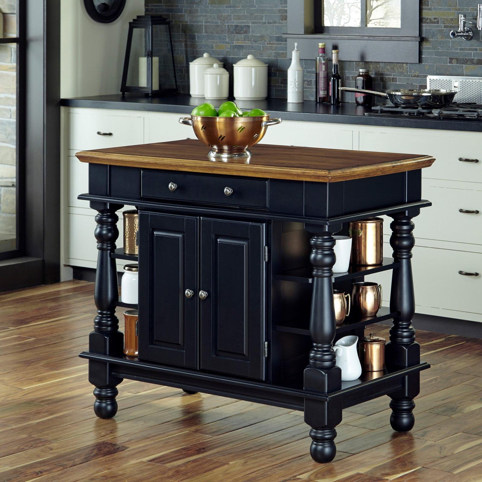 Americana Black Kitchen Island with Oak Top