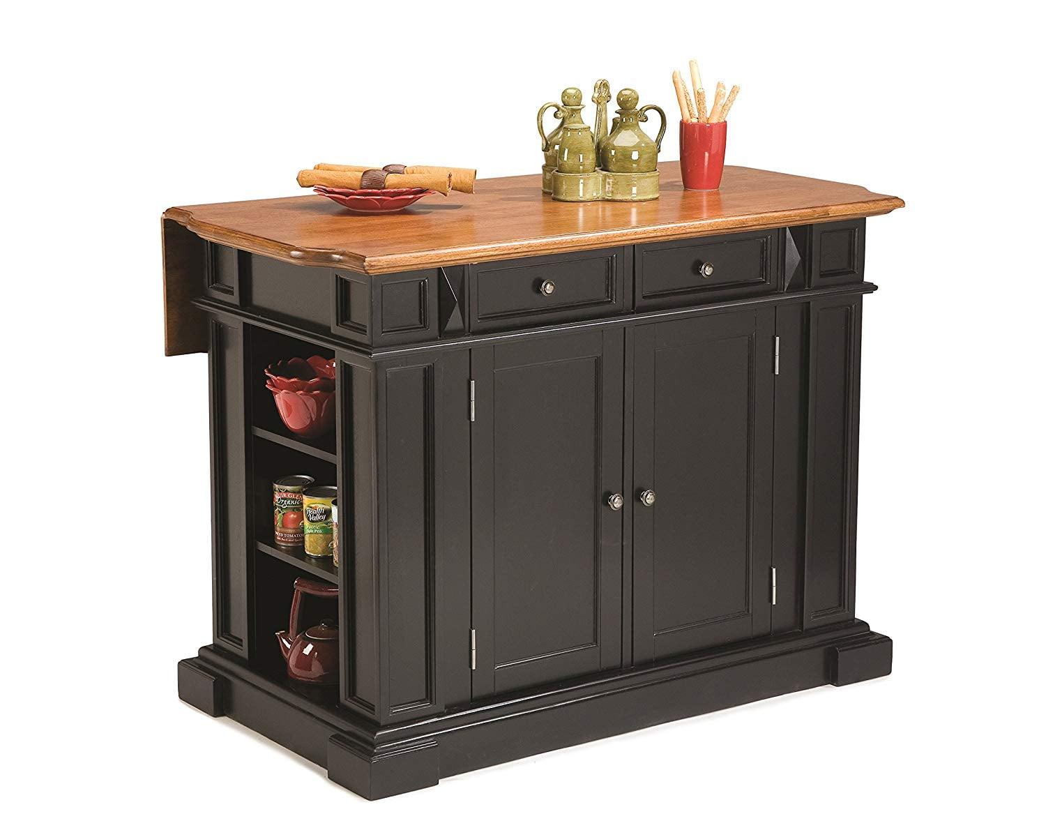 Black and Distressed Oak Kitchen Island with Drop Leaf