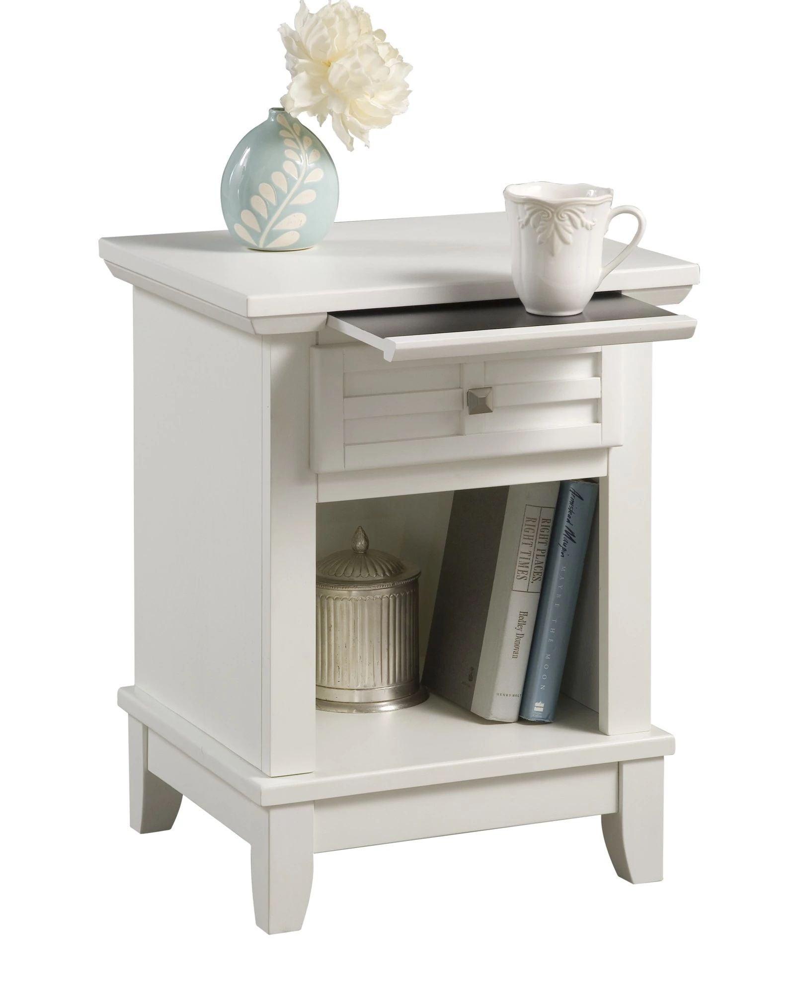 Craftsman Off-White Solid Hardwood Nightstand with Drawer and Slide-Out Shelf