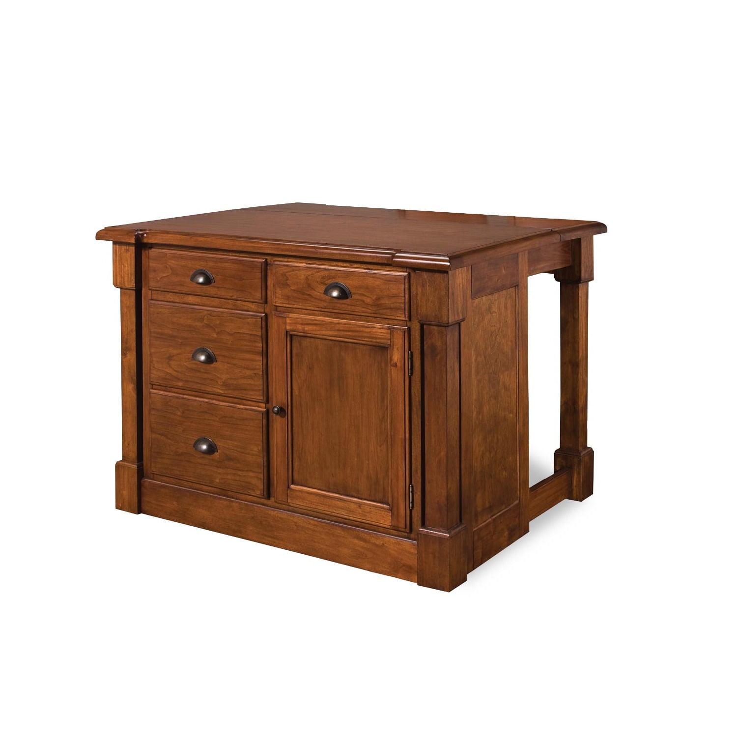 Rustic Cherry Mahogany Expandable Kitchen Island with Brass Hardware
