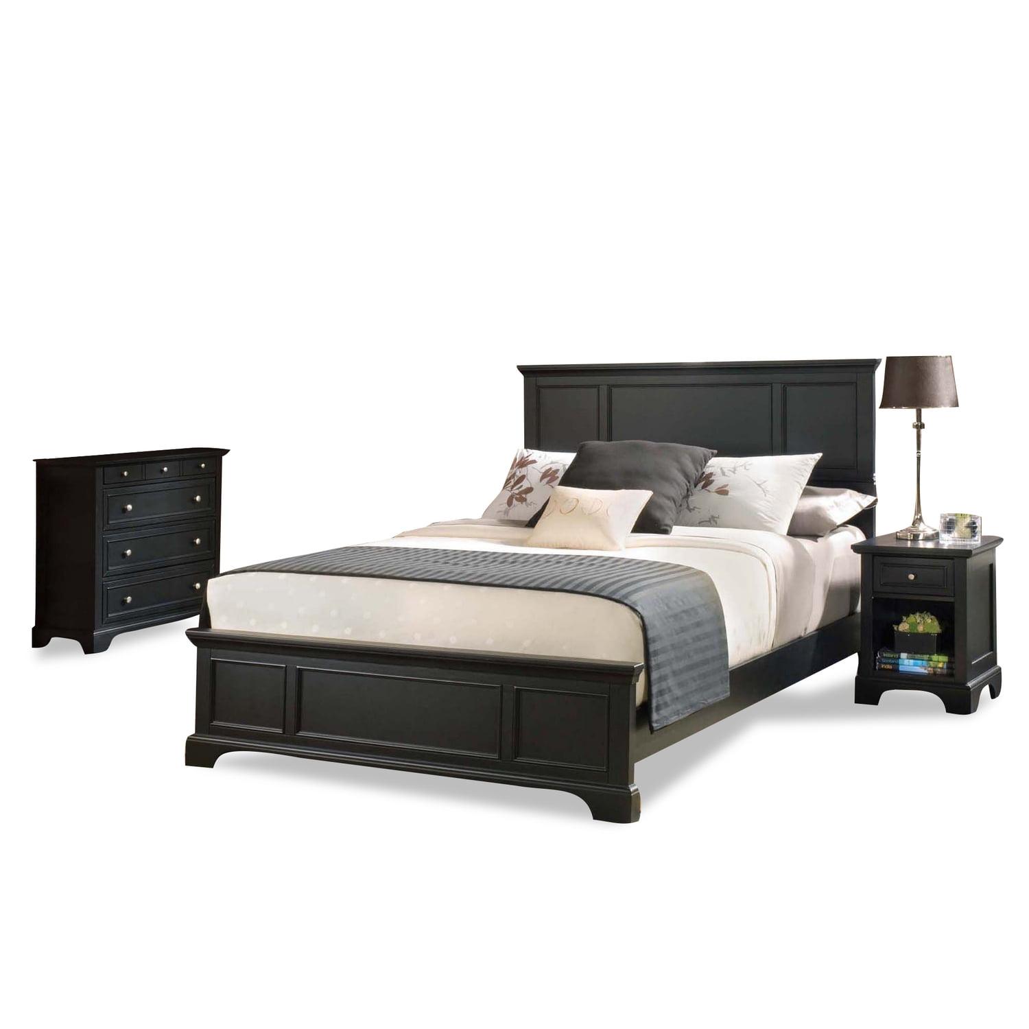 Ebony Black Queen Bed Set with Nightstand and Chest