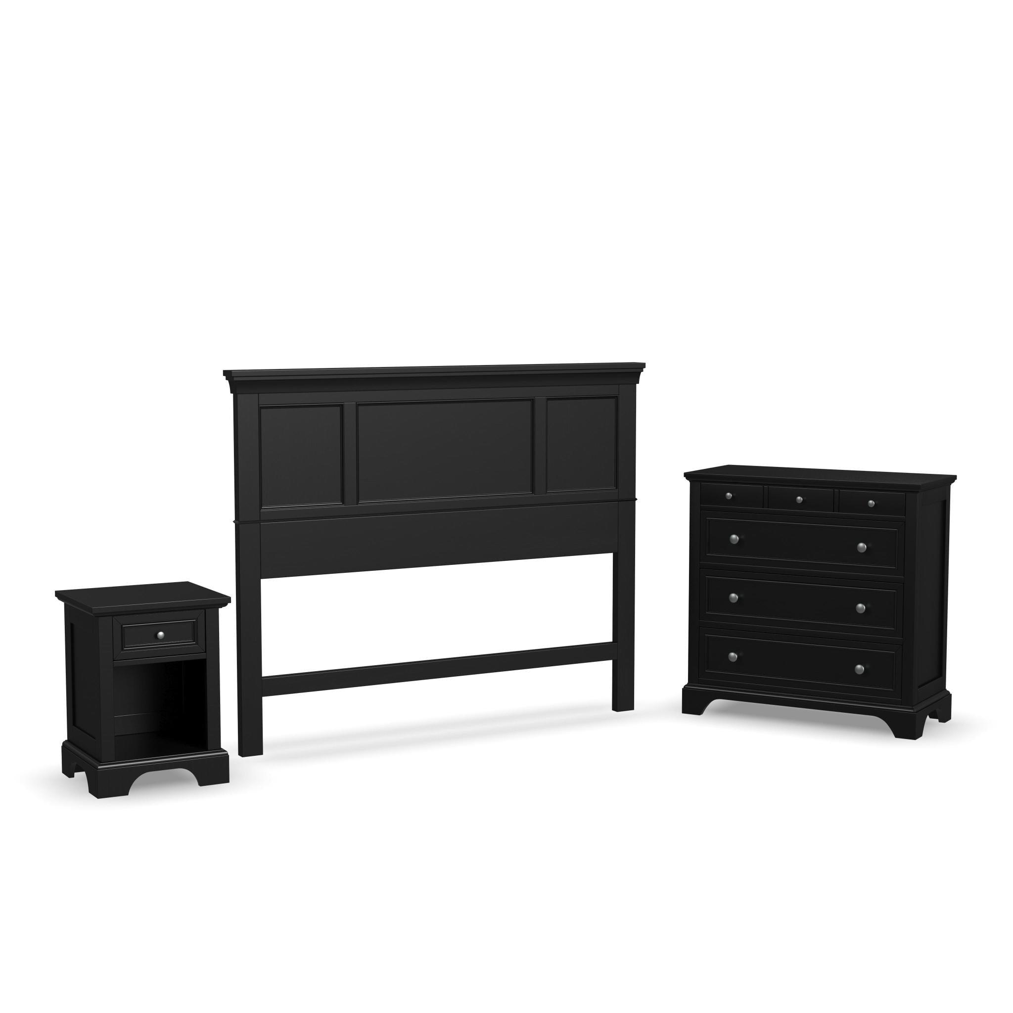 Black Wood 3-Piece Queen Bedroom Set with Headboard, Nightstand, and Chest