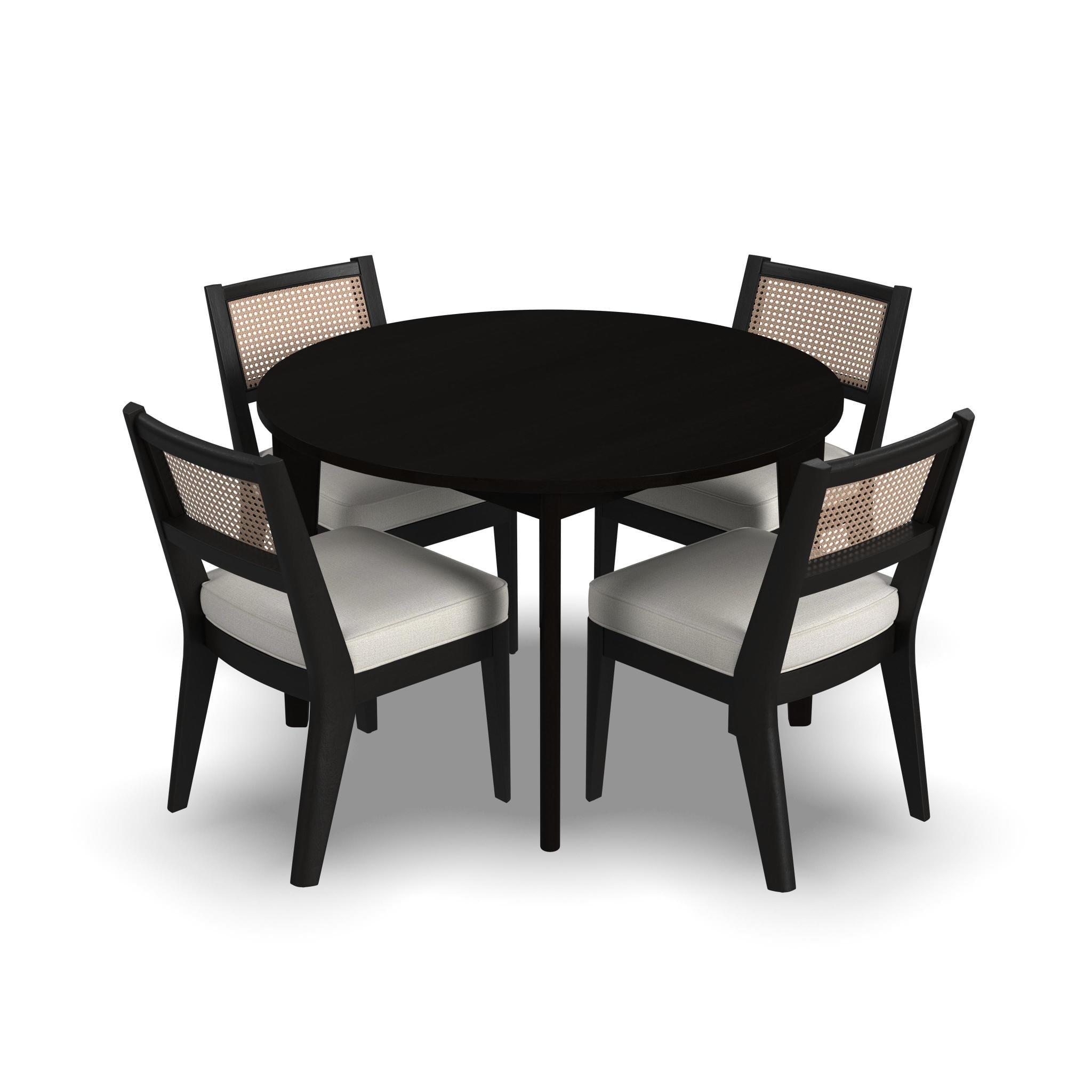 Brentwood Black Wood Round Dining Set with Ivory Cushions