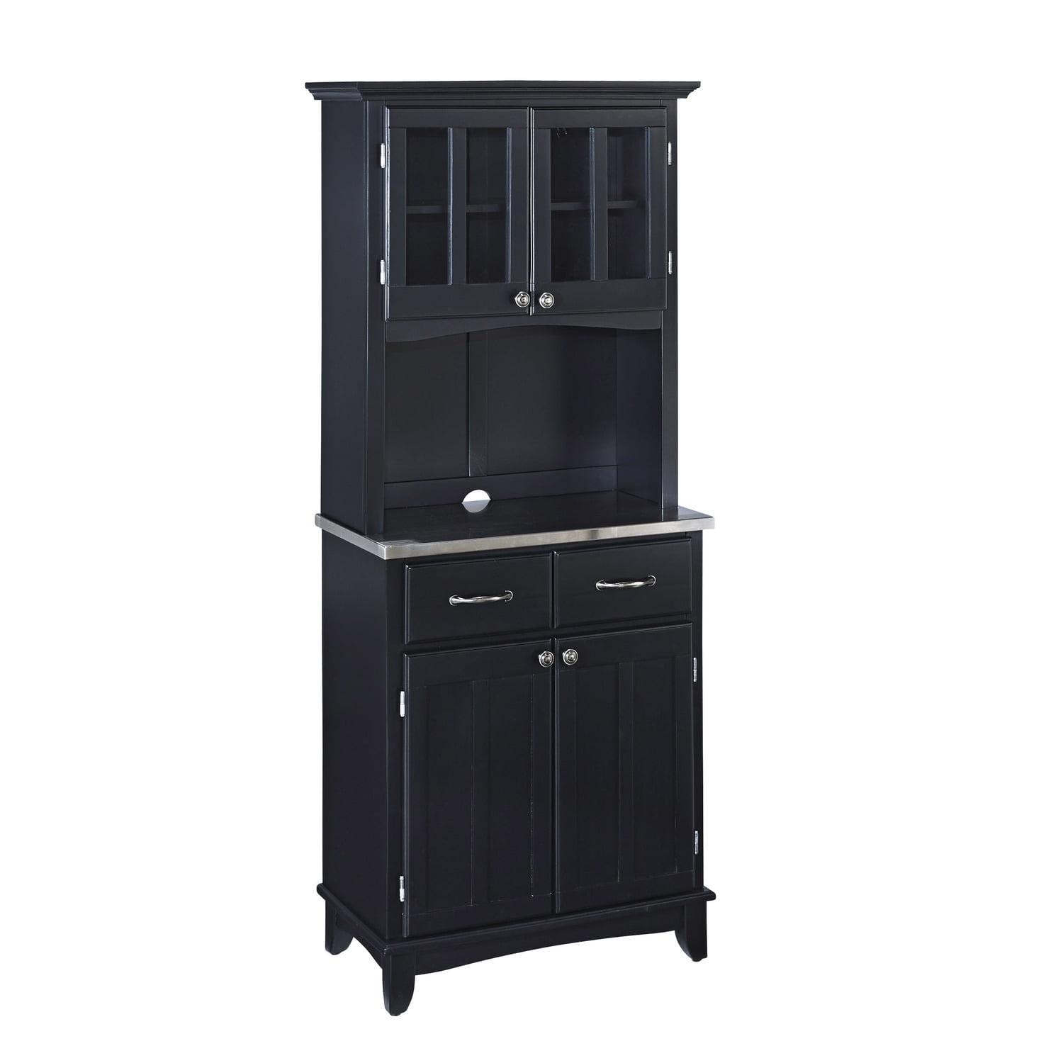 Black Wood and Stainless Steel China Cabinet with Hutch