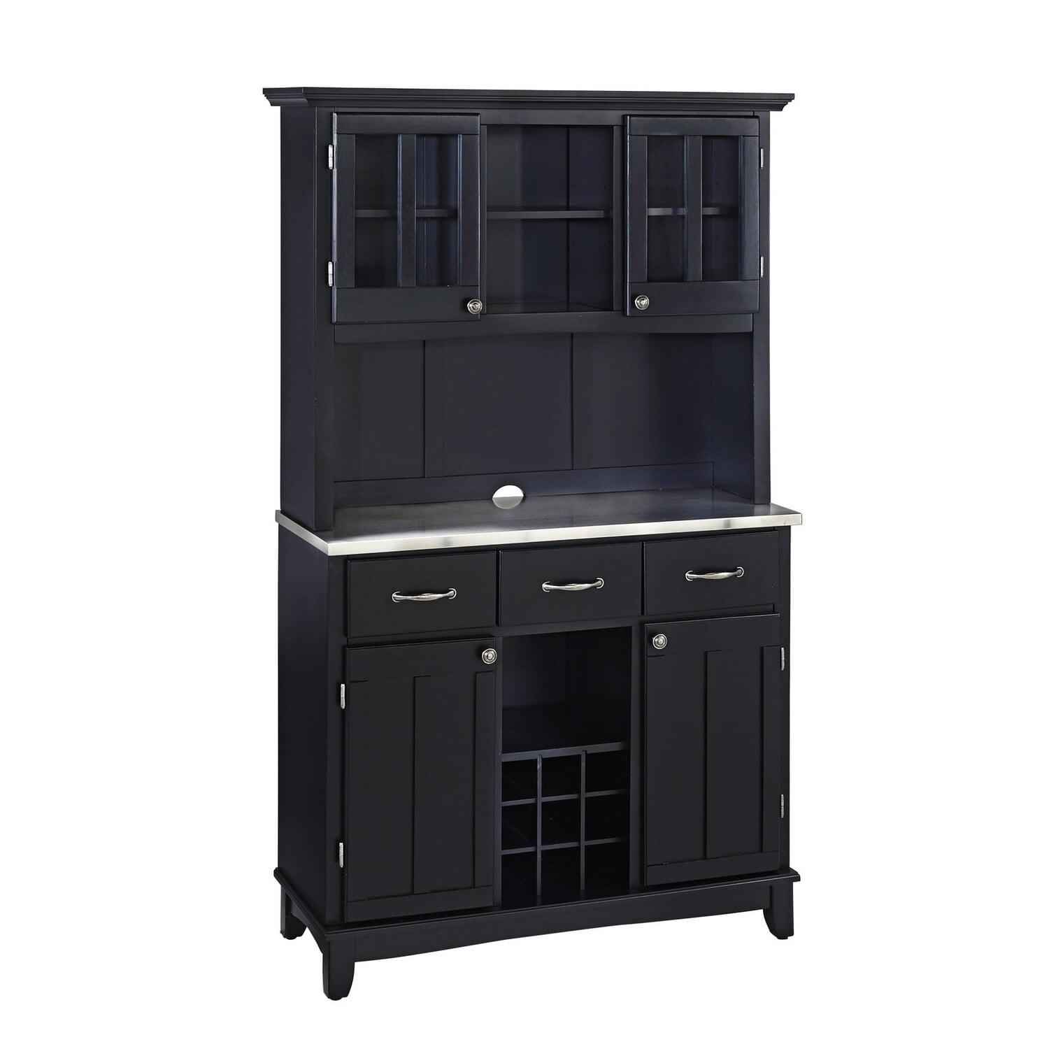 Black Hardwood Buffet with Hutch and Stainless Steel Top