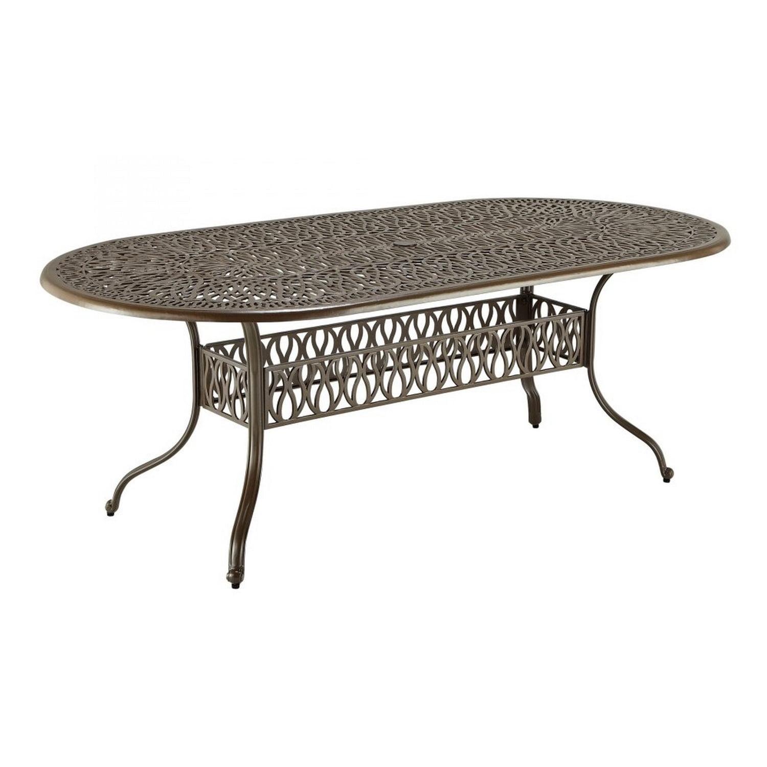 Capri Taupe Cast Aluminum Outdoor Dining Table with Umbrella Hole