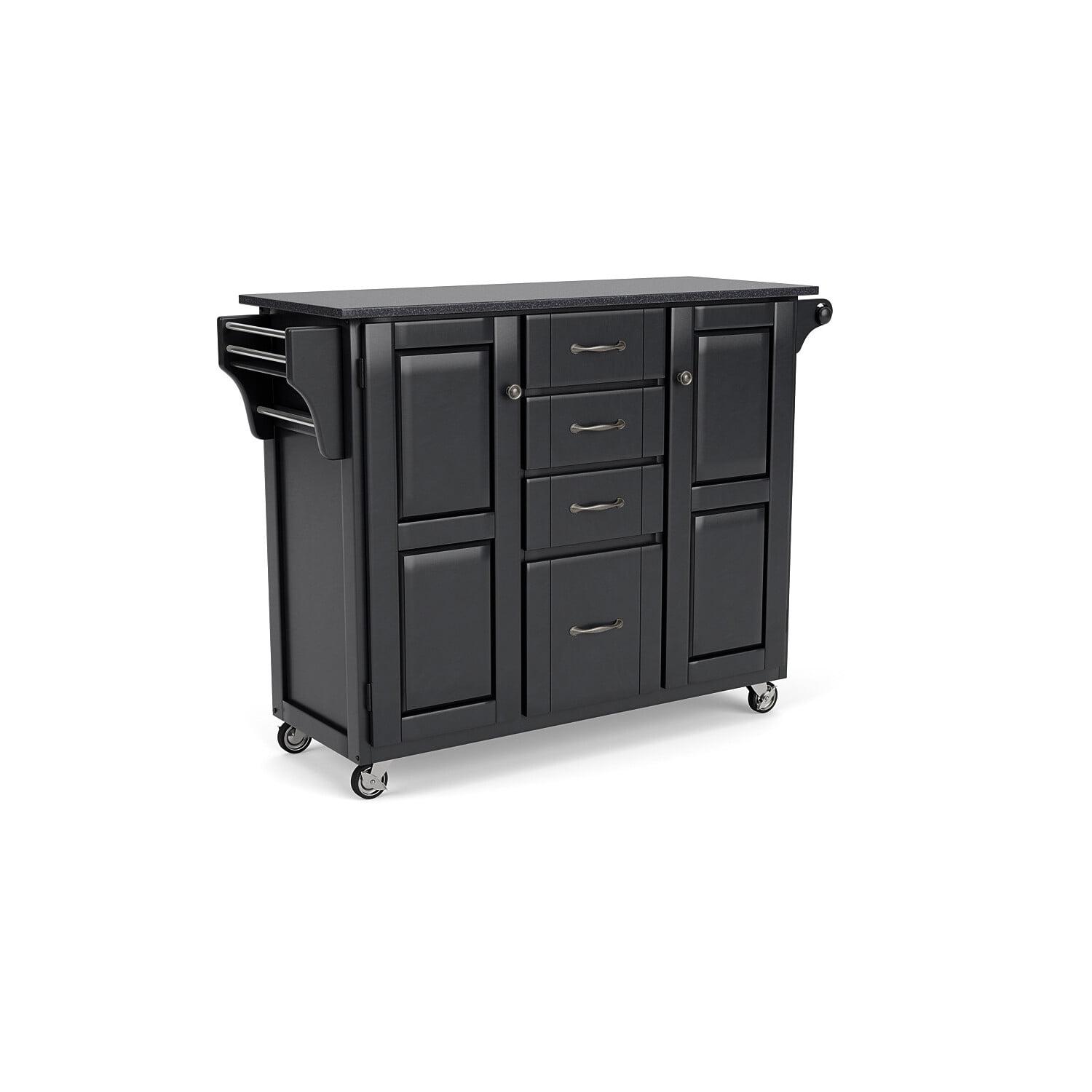 Black Granite Top Kitchen Cart with Storage and Spice Rack