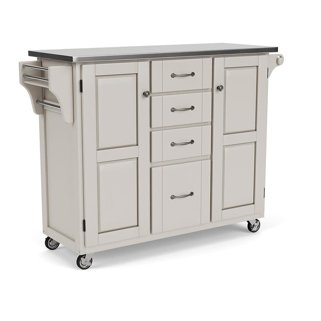 White Stainless Steel Top Kitchen Cart with Spice Rack and Storage