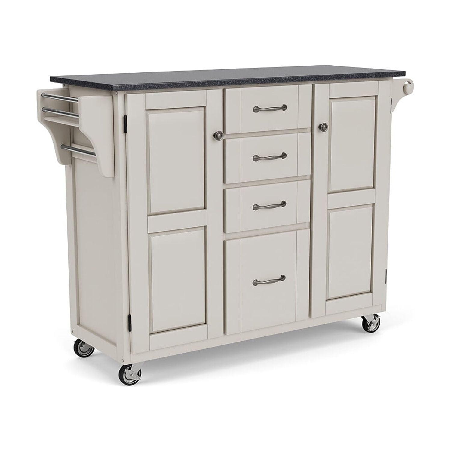 Off-White Granite Top Kitchen Cart with Storage