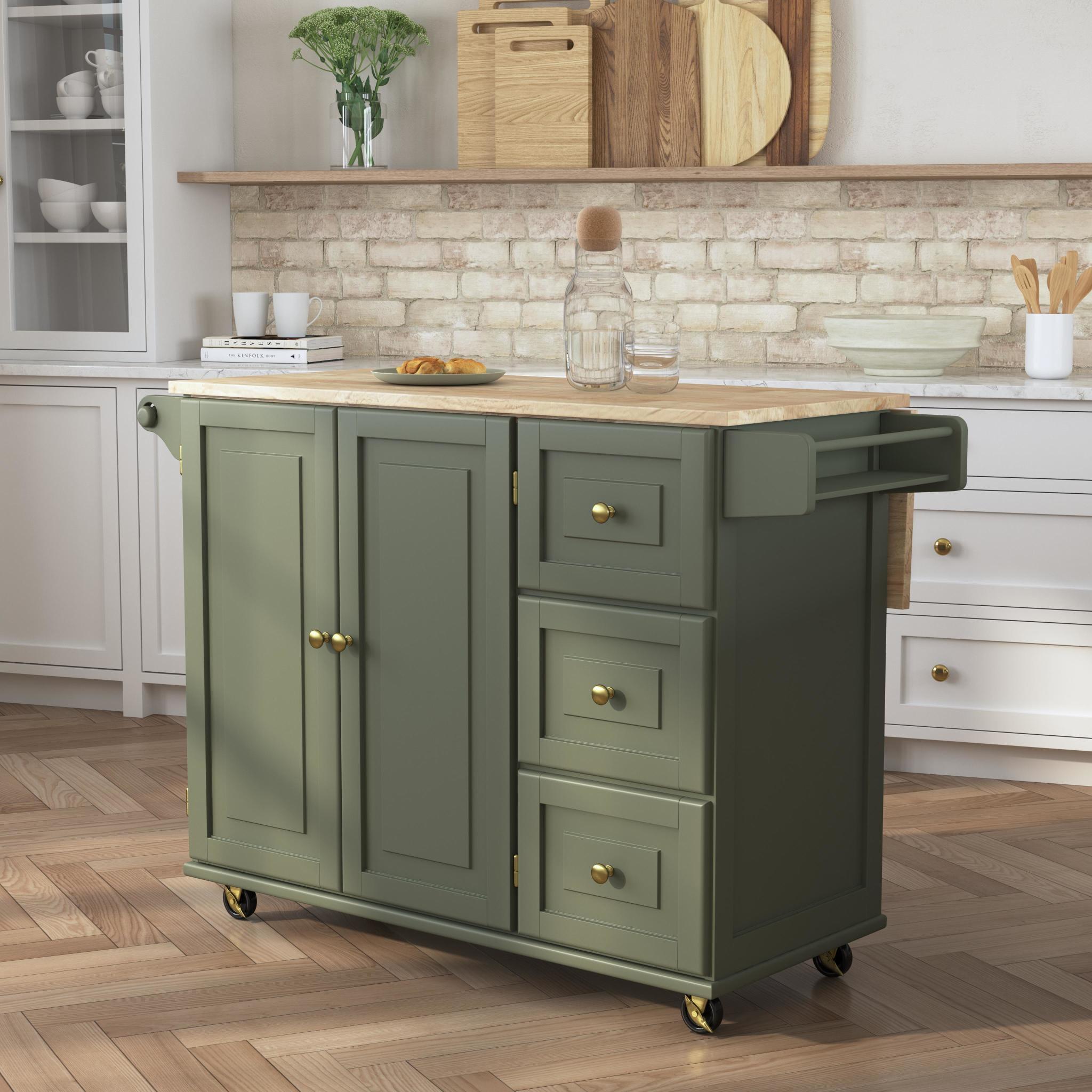 Homestyles Dolly Madison Engineered Wood Kitchen Cart in Sage Green/Brass