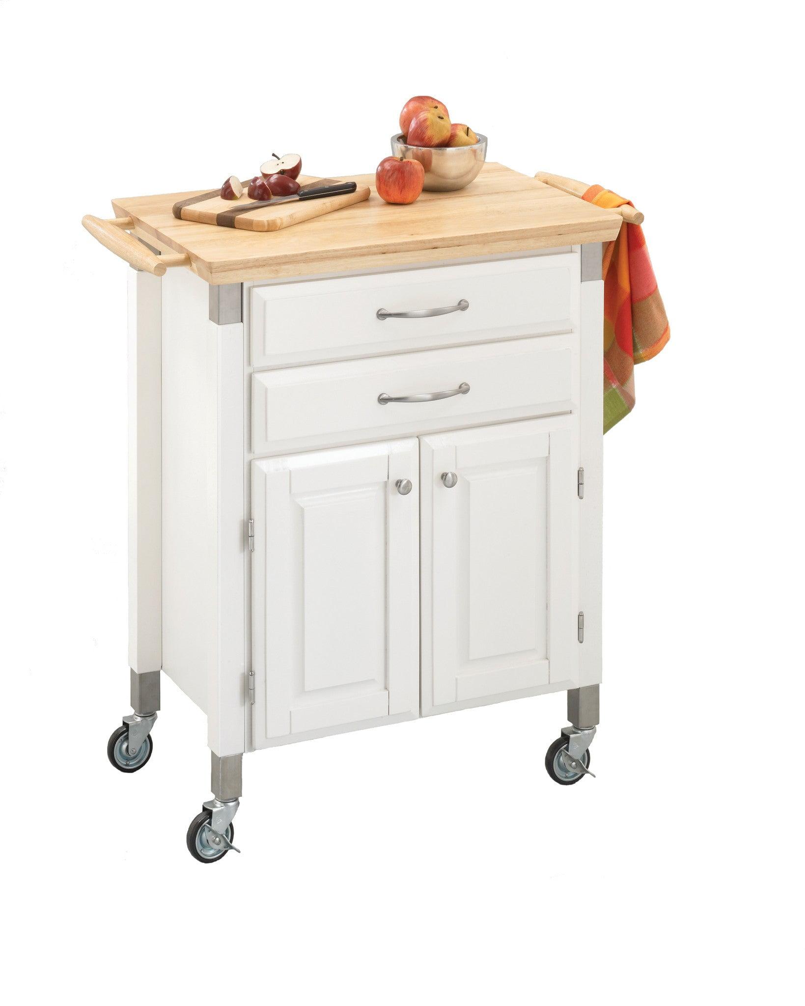 Classic White Butcher Block Kitchen Cart with Storage, 36"x11.75"